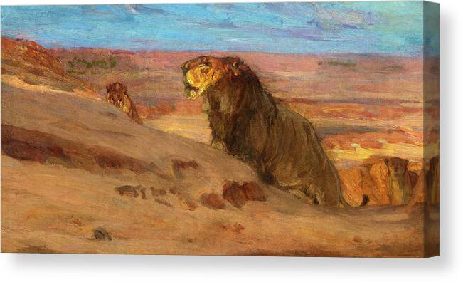 Henry Ossawa Tanner Canvas Print featuring the painting Lions in the Desert by Henry Ossawa Tanner