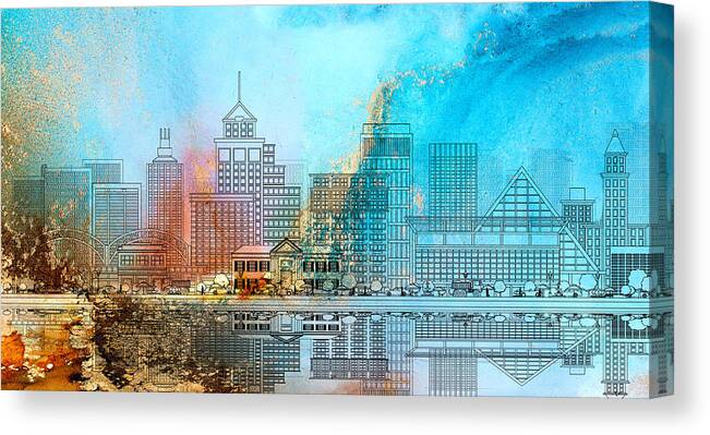 Travel Canvas Print featuring the painting Memphis Skyline 01 by Miki De Goodaboom