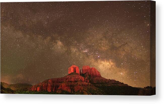 Milky Way Canvas Print featuring the photograph Milky way over Cathedral rock-2 by Nicole Zenhausern