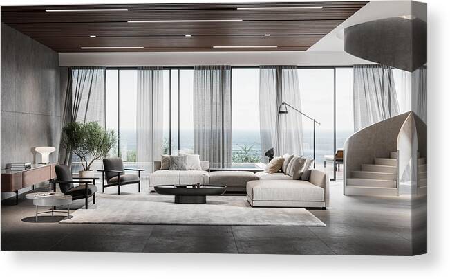 Steps Canvas Print featuring the photograph Modern living room in 3d by Alvarez