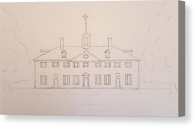 Sketch Canvas Print featuring the drawing Mount Vernon by John Klobucher