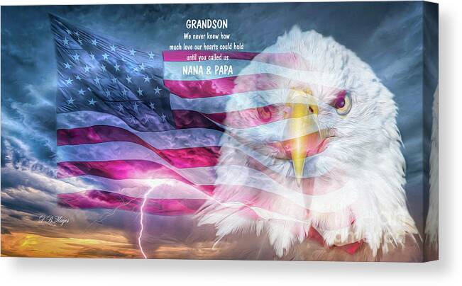 Patriotic Canvas Print featuring the photograph Patriotic Sky III With Message to Grandson by DB Hayes