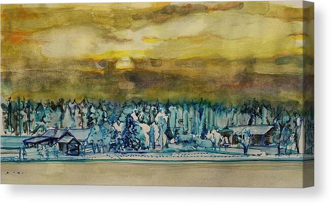 Landscape Canvas Print featuring the painting Snow Chill by Try Cheatham