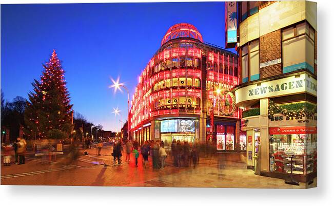 Dublin Canvas Print featuring the photograph Stephens Green Shopping Centre and Christmas Tree - Dublin, Ireland by Barry O Carroll