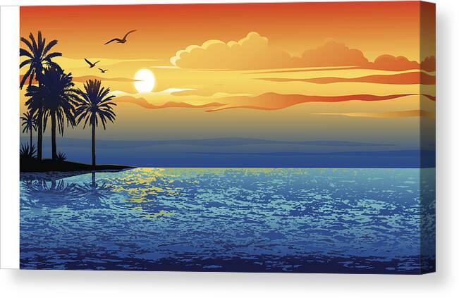 Seascape Canvas Print featuring the drawing Sunset island by Edge69