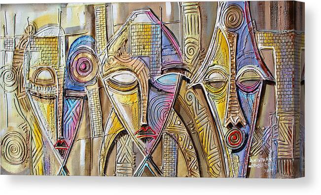 Africa Canvas Print featuring the painting Three African Faces by Paul Gbolade Omidiran
