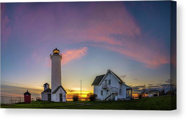 1000 Islands Canvas Print featuring the photograph Tibbets Point Lighthouse Dusk by Mark Papke
