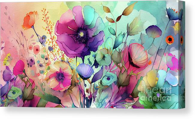 Watercolor Flowers Canvas Print featuring the painting Waiting for Marcie by Mindy Sommers