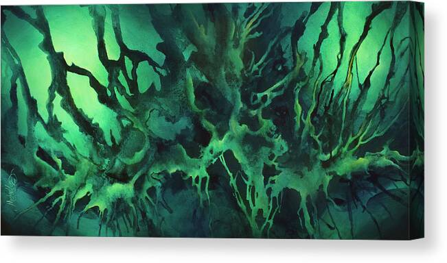 Green Canvas Print featuring the painting ' Abstract Design' by Michael Lang