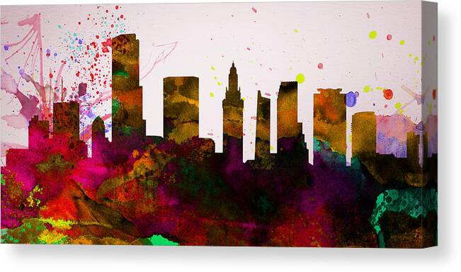Miami Canvas Print featuring the painting Miami City Skyline by Naxart Studio