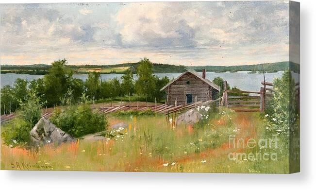 Sigfrid August Keinanen Canvas Print featuring the painting Summer Landscape #1 by Celestial Images