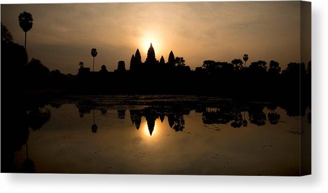 Photography Canvas Print featuring the photograph Temple At The Lakeside, Angkor Wat #1 by Panoramic Images