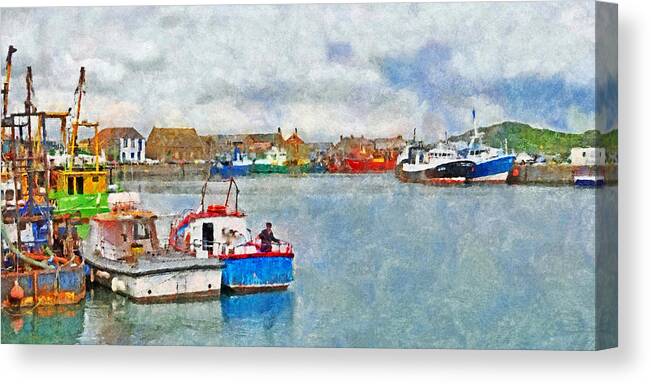 Howth Canvas Print featuring the digital art A Fisherman Preparing His Boat by Digital Photographic Arts