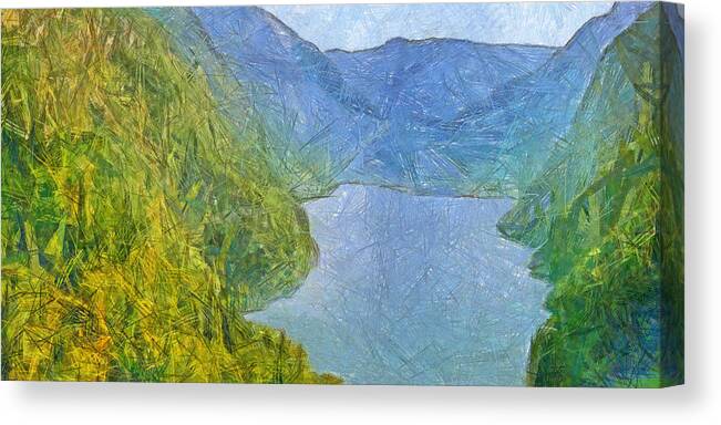 Fjord Canvas Print featuring the digital art A Mountain Fjord by Digital Photographic Arts