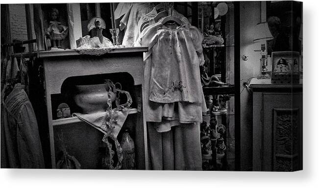Black And White Canvas Print featuring the photograph Antique Store by Bonnie Bruno