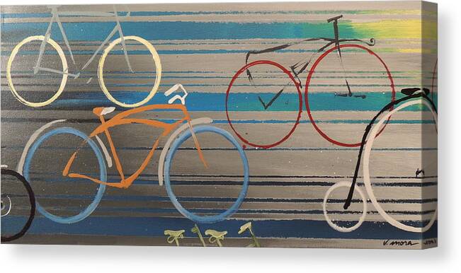 Bicycles Canvas Print featuring the painting Bike Path I by Vivian Mora