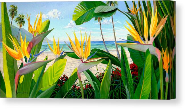 Birds Of Paradise Canvas Print featuring the painting Birds of Paradise by Steve Simon