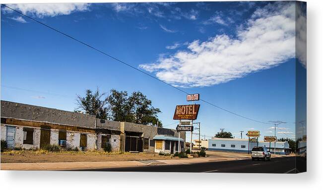 Route 66 Canvas Print featuring the photograph Budget Motel by Angus HOOPER III