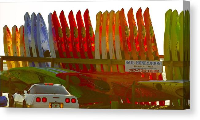 Kayaks Canvas Print featuring the photograph Causeway Kayaks by Alice Mainville