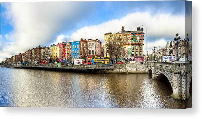 Dublin Canvas Print featuring the photograph Dublin River Liffey Panorama by Mark Tisdale