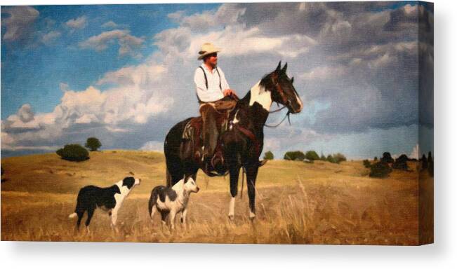 Rodeo Canvas Print featuring the painting His three best friends by Dean Wittle