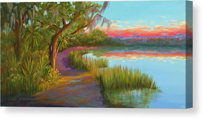 Coastal Marsh Creek Canvas Print featuring the painting Hunting Island Sunset by Audrey McLeod
