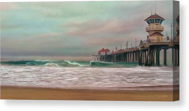 Huntington Beach Pier Canvas Print featuring the digital art Huntington Beach Morning by Dale Jackson