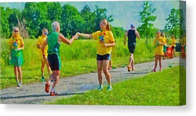 Triathlon Canvas Print featuring the digital art Hydration and Support on the Run by Digital Photographic Arts