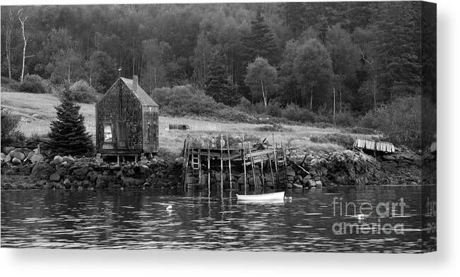 Shore Canvas Print featuring the photograph Island Shoreline in black and white by Glenn Gordon