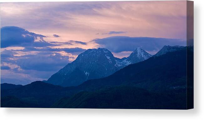 Landscape Canvas Print featuring the photograph Kamnik Alps at sunset by Ian Middleton