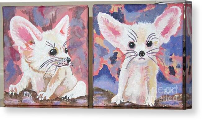2 Small Paintings Canvas Print featuring the painting Little Fennec Foxes by Phyllis Kaltenbach