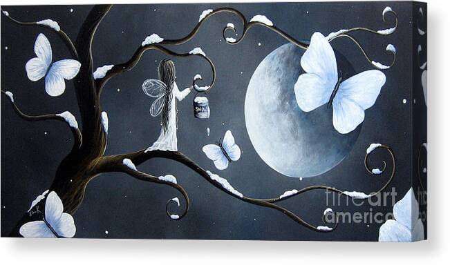 Butterflies Canvas Print featuring the painting Little Snow Fairy by Shawna Erback by Moonlight Art Parlour