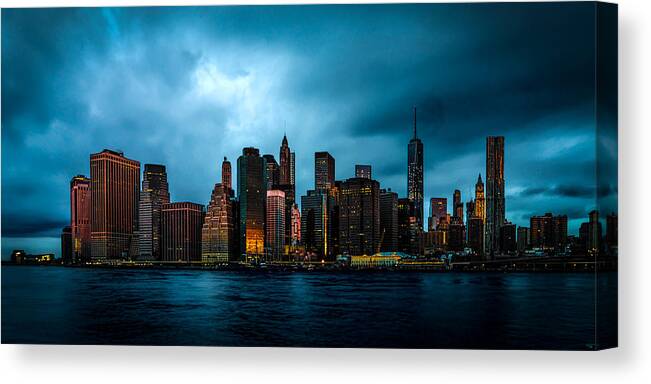 Downtown Canvas Print featuring the photograph Manhattan At Dawn by Chris Lord