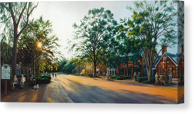 Williamsburg Canvas Print featuring the painting Merchants Square in the Late Afternoon by Gulay Berryman