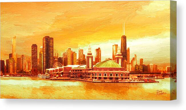 Chicago Autumn Scene Canvas Print featuring the painting Navy Pier Chicago --Autumn by Doug Kreuger