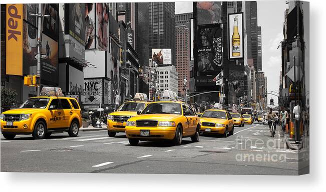 Manhatten Canvas Print featuring the photograph NYC Yellow Cabs - ck by Hannes Cmarits
