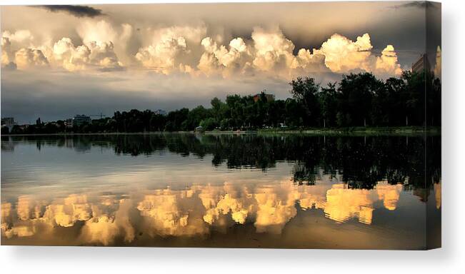 Sunset Canvas Print featuring the photograph Orange Sunset Reflection by Daliana Pacuraru