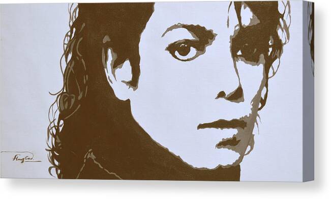 Original Canvas Print featuring the painting original black an white acrylic paint art- portrait of Michael Jackson#16-2-4-12 by Hongtao Huang