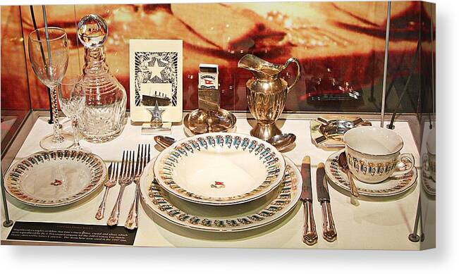 Place Setting Canvas Print featuring the digital art Place Setting found in the wreckage of the Titanic by Carrie OBrien Sibley