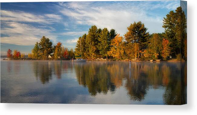 Autumn Canvas Print featuring the photograph Reflections on Long Lake by Darylann Leonard Photography