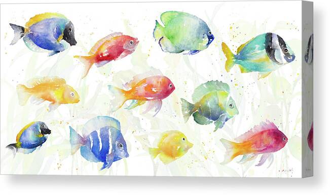 School Canvas Print featuring the painting School Of Tropical Fish by Lanie Loreth