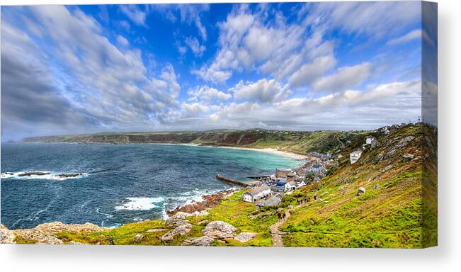 Sennen Cove Canvas Print featuring the photograph Sennen Cove Panorama - Cornwall by Mark Tisdale