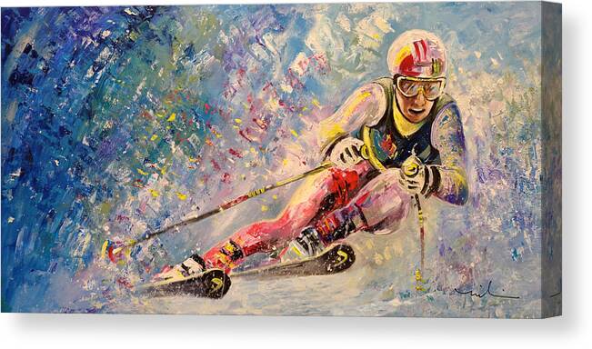 Sports Canvas Print featuring the painting Skiing 08 by Miki De Goodaboom