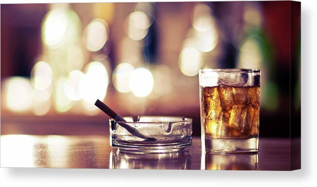 Unhealthy Eating Canvas Print featuring the photograph Smoke And Drink Bokeh by Andy Collins Photography