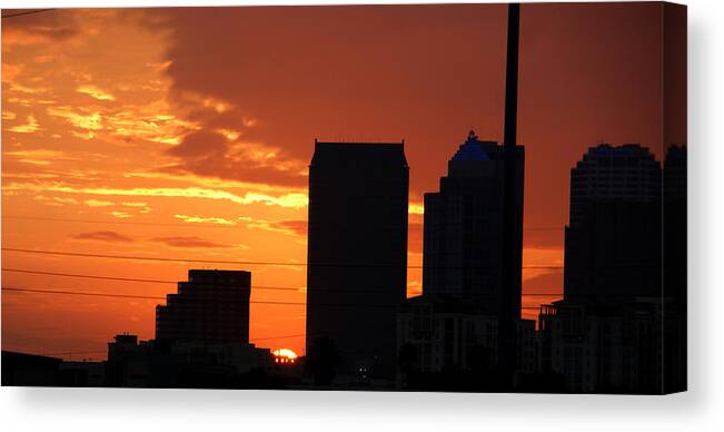 Buildings Canvas Print featuring the photograph Sun setting on Downtown Tampa by Chauncy Holmes