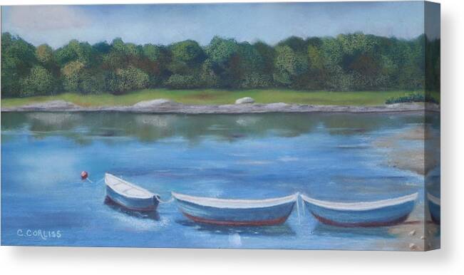 Maine Canvas Print featuring the pastel Three Dories by Carol Corliss