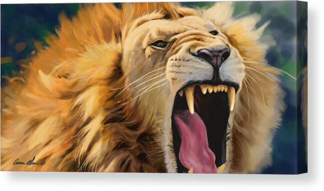 Lion Canvas Print featuring the digital art Yawning Lion by Aaron Blaise