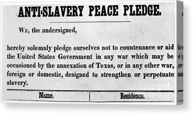 1845 Canvas Print featuring the photograph Abolitionist Peace Pledge by Granger