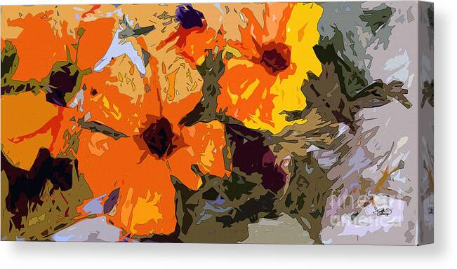 Abstract Canvas Print featuring the painting Abstract Orange Flowers by Ginette Callaway