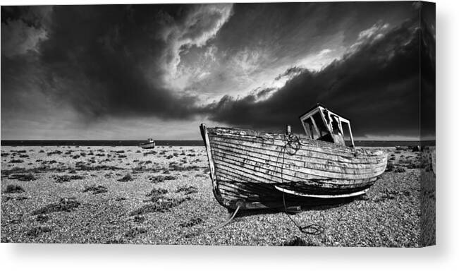 Boat Canvas Print featuring the photograph Black And White In Dungeness by Meirion Matthias